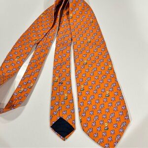 Thatcher Spring Mens Neck Tie Orange Bulldogs with puppies‎ 100% Silk  Italy